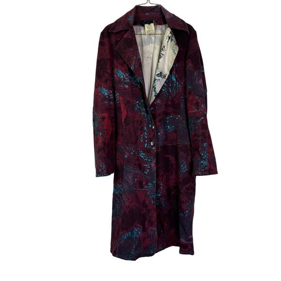 Just Cavalli by Roberto Cavalli Y2K Metallic‎ Paint Splatter Maroon Trench Coat - Picture 1 of 12